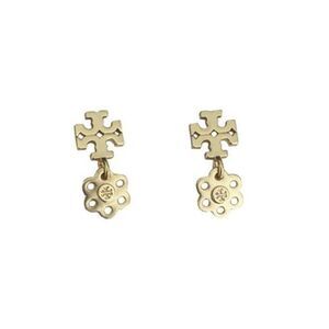 NWOT Tory Burch Silver Logo, Flower Stud Dangle Earrings